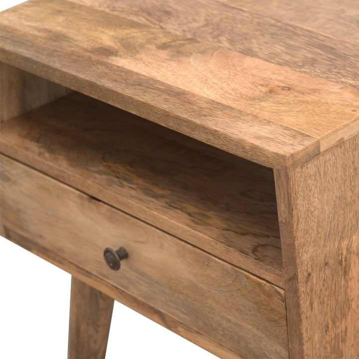 Mid-Century Modern Nightstand - Solid Mango Wood Bedside Table for Bedroom - product view 5 showing handcrafted solid...