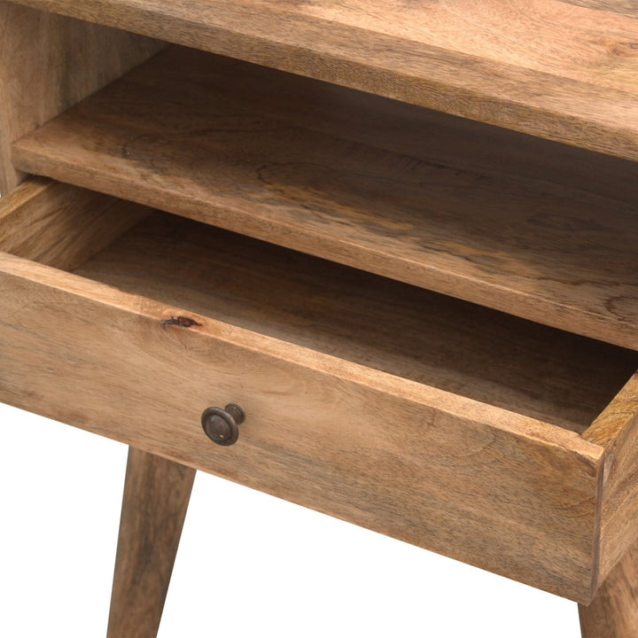 Mid-Century Modern Nightstand - Solid Mango Wood Bedside Table for Bedroom - product view 4 showing handcrafted solid...