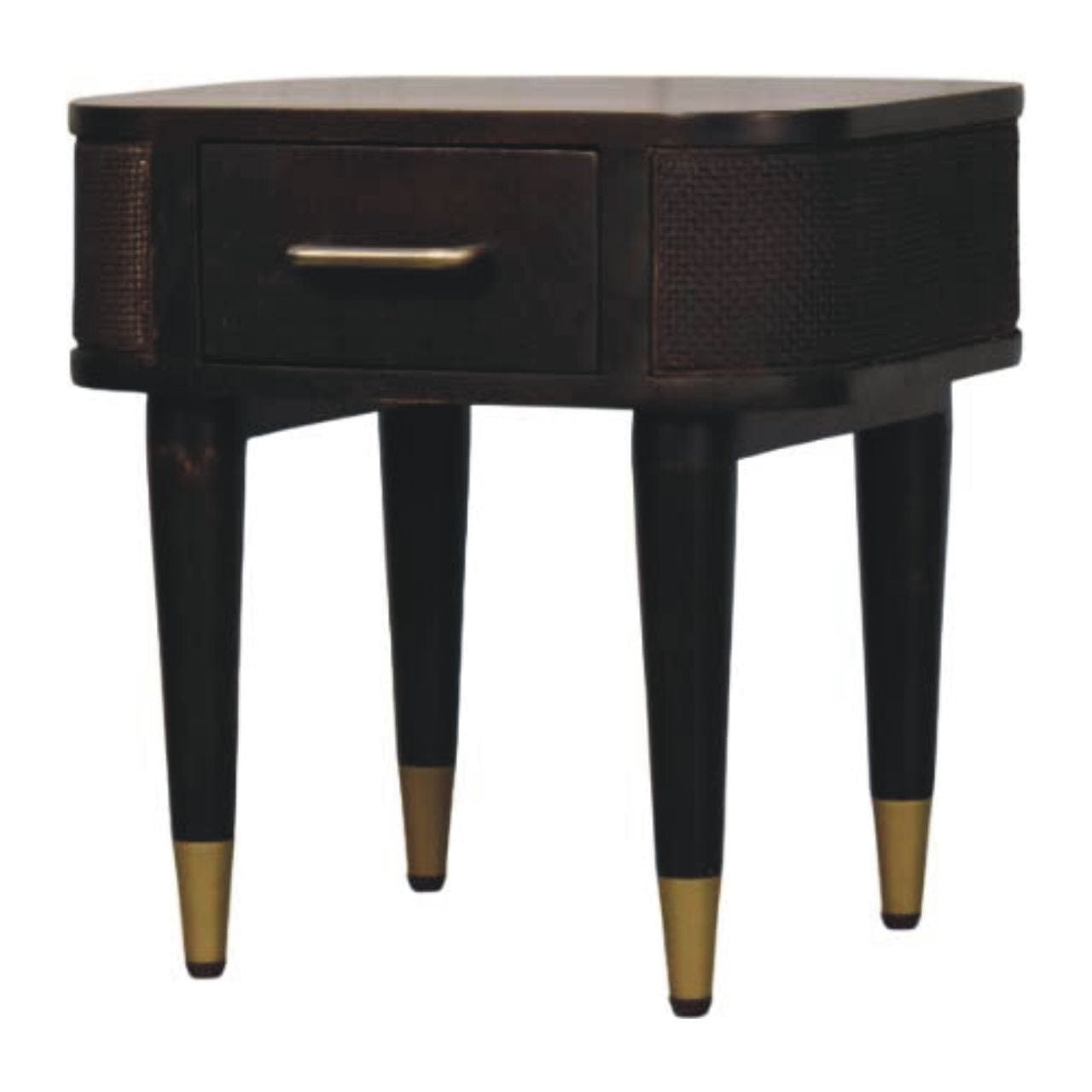 Mid-Century Modern Nightstand - Solid Mango Wood Bedside Table for Bedroom - product view 3 showing handcrafted solid...