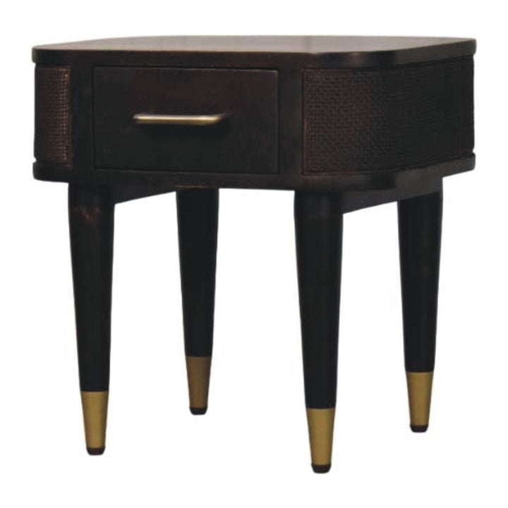 Mid-Century Modern Nightstand - Solid Mango Wood Bedside Table for Bedroom - product view 3 showing handcrafted solid...
