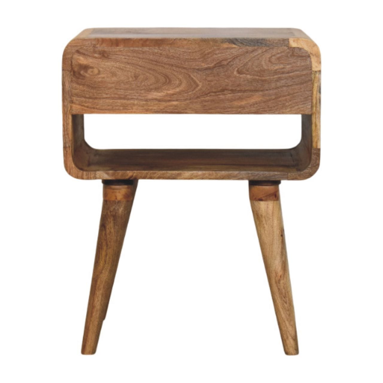 Mid-Century Modern Oak-ish Nightstand - Solid Mango Wood Bedside Table for Bedroom - product view 9 showing handcrafted...