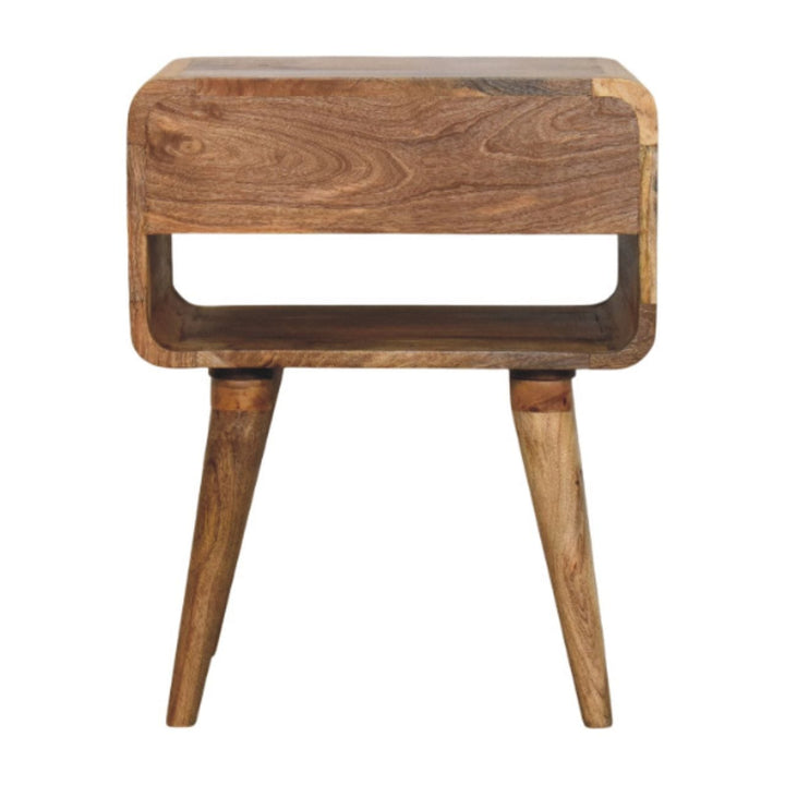 Mid-Century Modern Oak-ish Nightstand - Solid Mango Wood Bedside Table for Bedroom - product view 9 showing handcrafted...