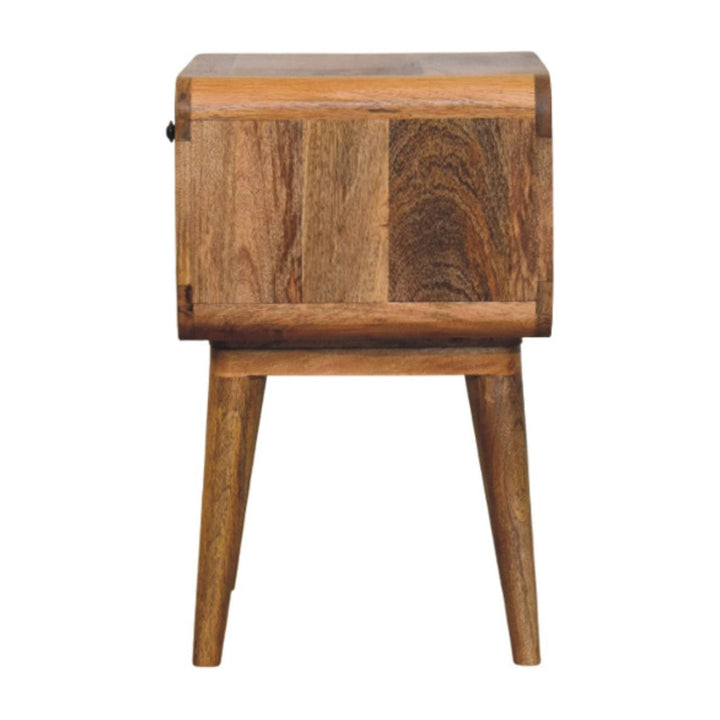 Mid-Century Modern Oak-ish Nightstand - Solid Mango Wood Bedside Table for Bedroom - product view 8 showing handcrafted...