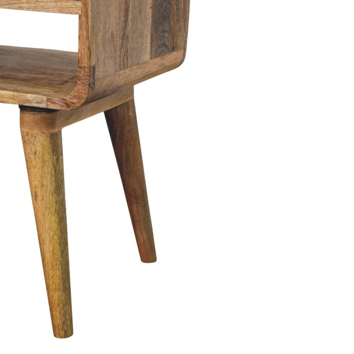 Mid-Century Modern Oak-ish Nightstand - Solid Mango Wood Bedside Table for Bedroom - product view 7 showing handcrafted...