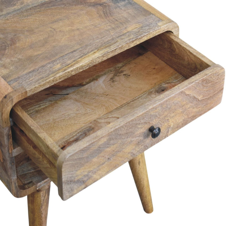 Mid-Century Modern Oak-ish Nightstand - Solid Mango Wood Bedside Table for Bedroom - product view 6 showing handcrafted...