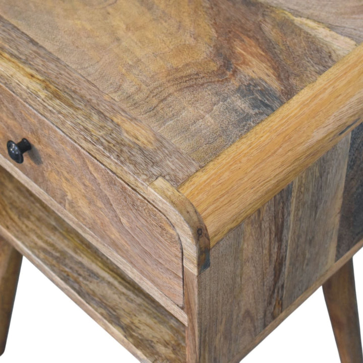 Mid-Century Modern Oak-ish Nightstand - Solid Mango Wood Bedside Table for Bedroom - product view 5 showing handcrafted...