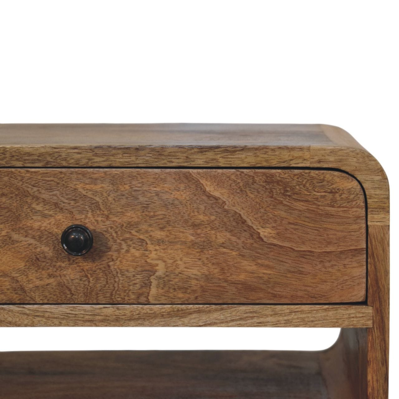 Mid-Century Modern Oak-ish Nightstand - Solid Mango Wood Bedside Table for Bedroom - product view 4 showing handcrafted...