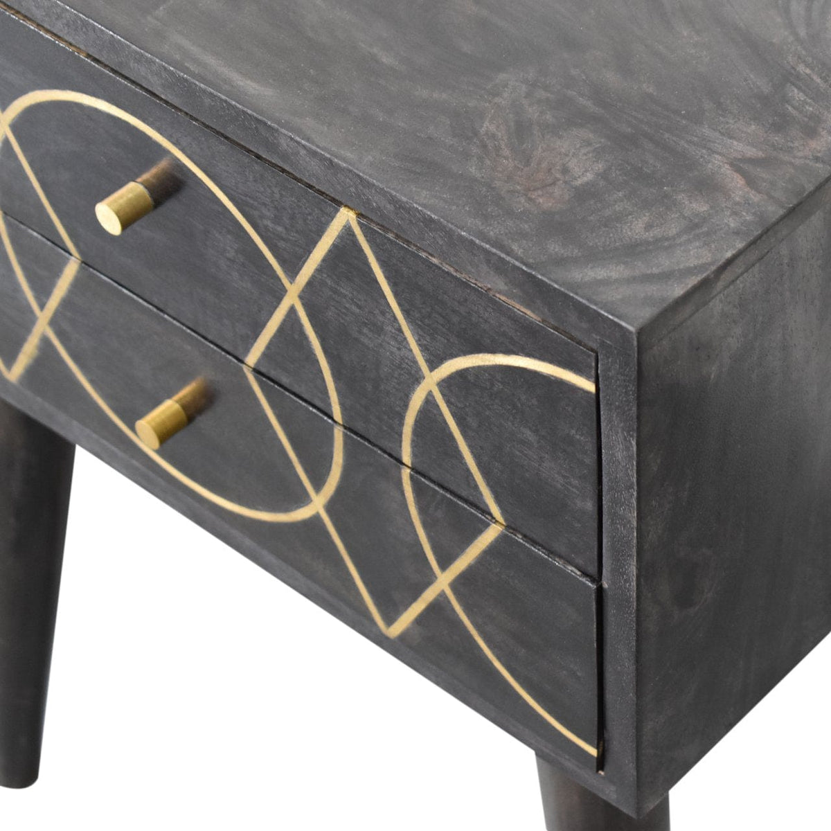 Mid-Century Modern Oslo Nightstand - Solid Mango Wood Bedside Table for Bedroom - product view 4 showing handcrafted...