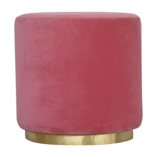 Mid-Century Modern Pink Footstool - Solid Mango Wood Accent Stool for Living Room - product view 8 showing handcrafted...