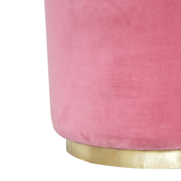 Mid-Century Modern Pink Footstool - Solid Mango Wood Accent Stool for Living Room - product view 6 showing handcrafted...