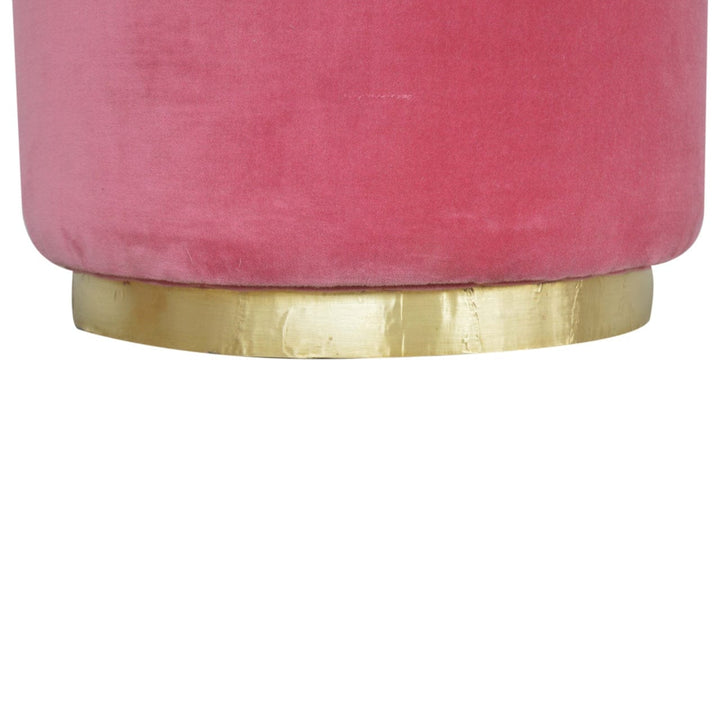 Mid-Century Modern Pink Footstool - Solid Mango Wood Accent Stool for Living Room - product view 5 showing handcrafted...