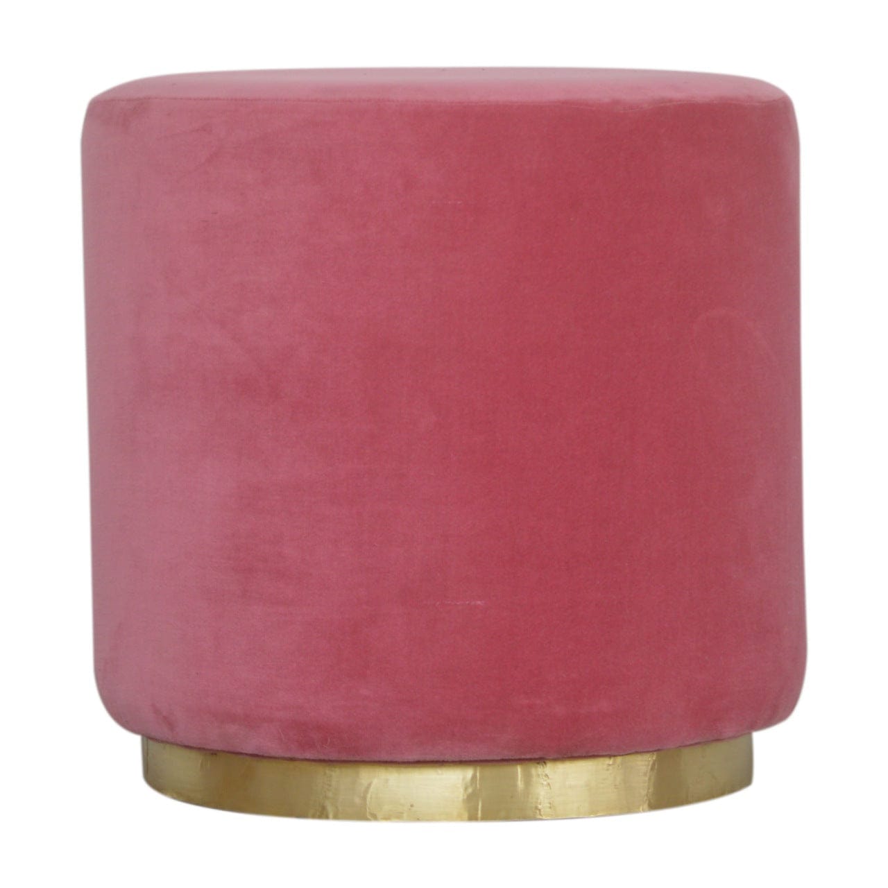 Mid-Century Modern Pink Footstool - Solid Mango Wood Accent Stool for Living Room - main view showing handcrafted solid...