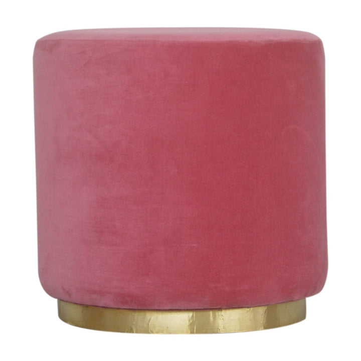 Mid-Century Modern Pink Footstool - Solid Mango Wood Accent Stool for Living Room - main view showing handcrafted solid...