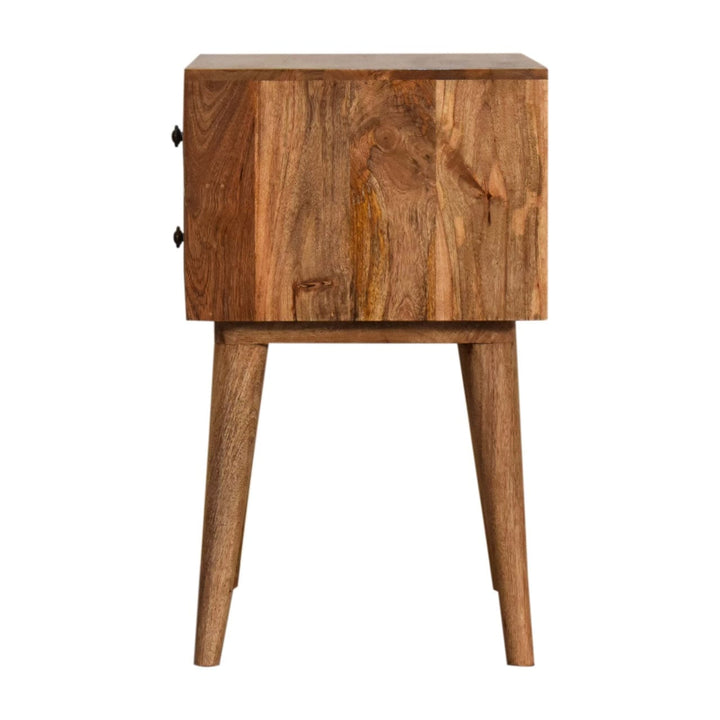 Mid-Century Modern Prima Nightstand - Solid Mango Wood Bedside Table for Bedroom - product view 4 showing handcrafted...