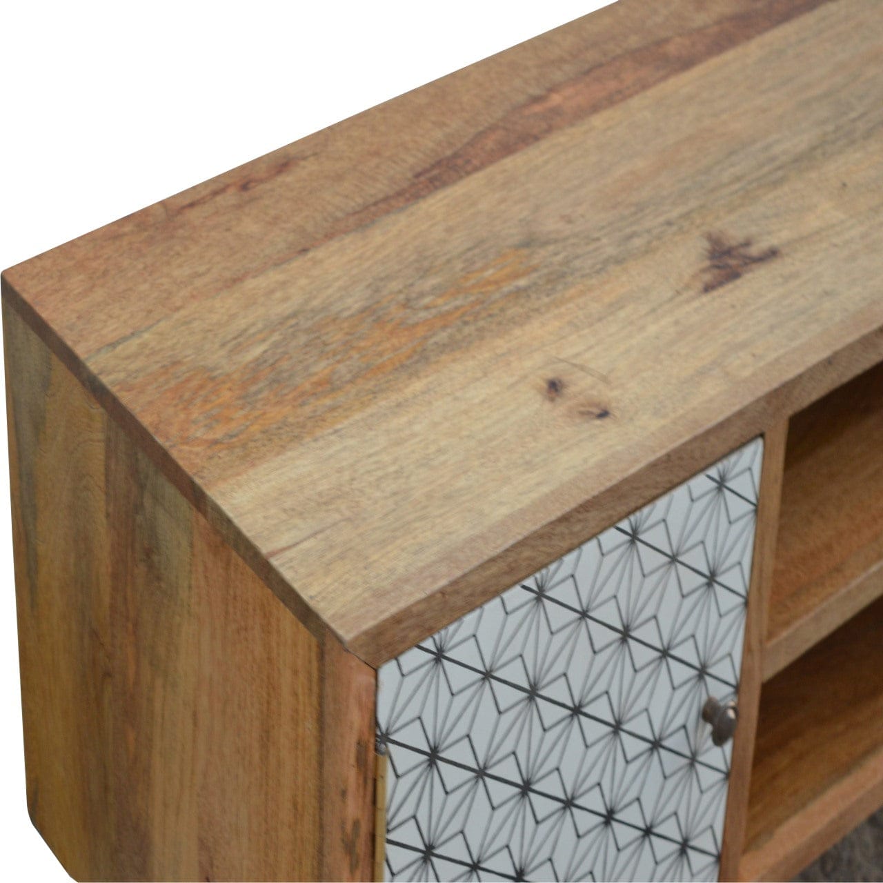 Mid-Century Modern Prima TV Stand - Solid Mango Wood Entertainment Center for Living Room - product view 4 showing...