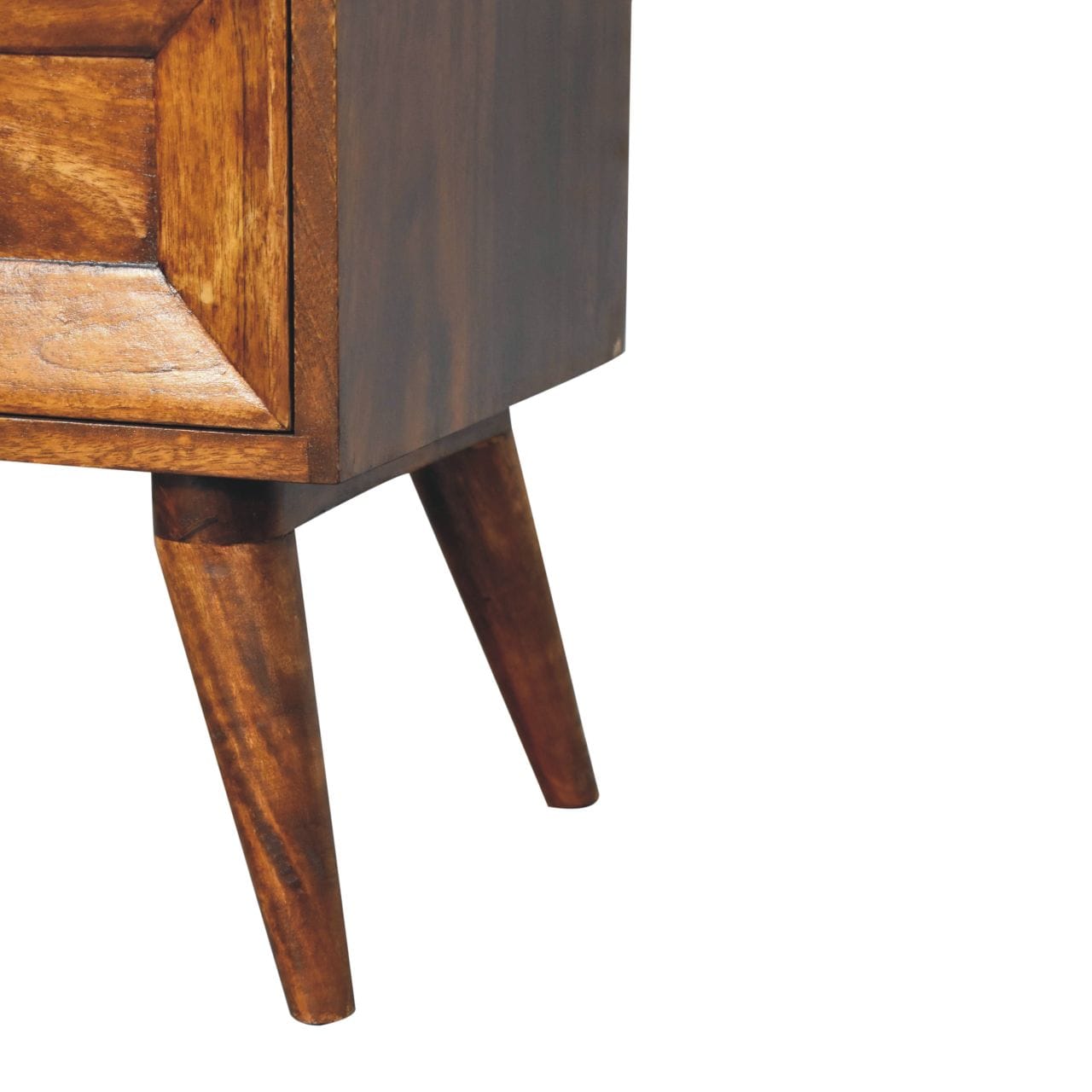 Mid-Century Modern Quad Nightstand - Solid Mango Wood Bedside Table for Bedroom - product view 8 showing handcrafted...