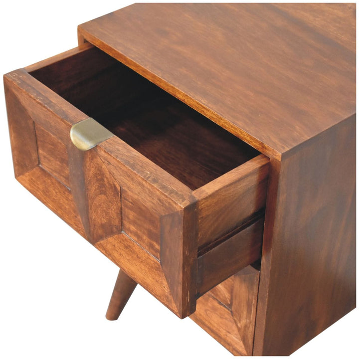 Mid-Century Modern Quad Nightstand - Solid Mango Wood Bedside Table for Bedroom - product view 7 showing handcrafted...