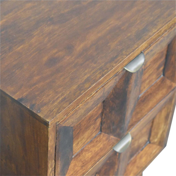 Mid-Century Modern Quad Nightstand - Solid Mango Wood Bedside Table for Bedroom - product view 6 showing handcrafted...