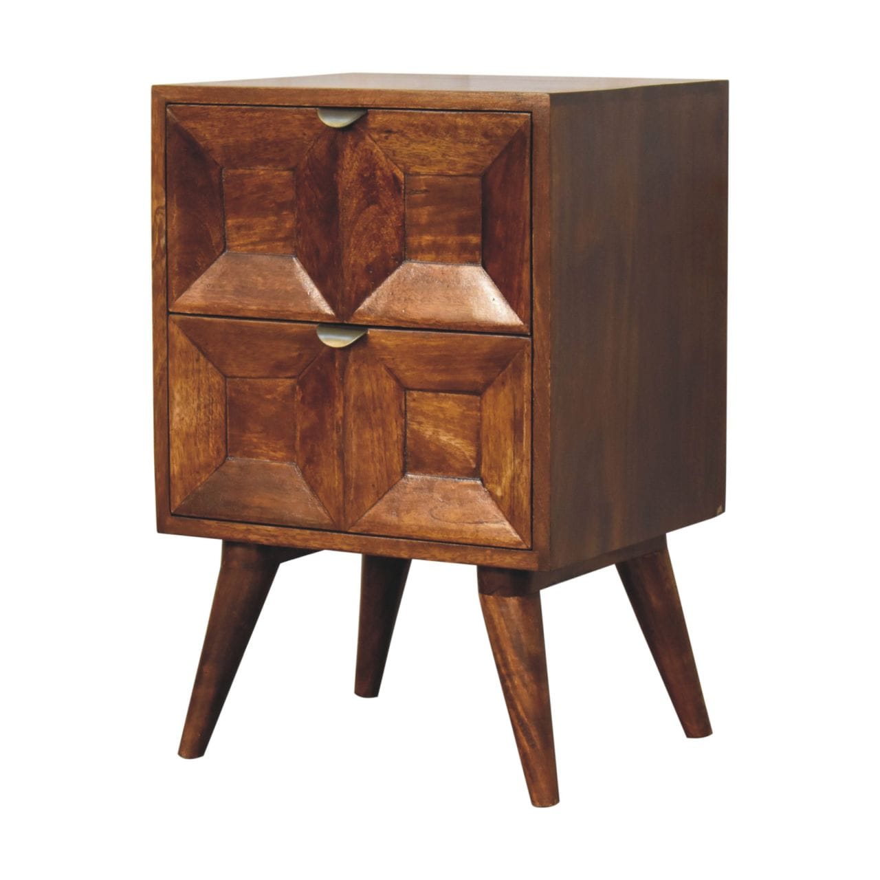 Mid-Century Modern Quad Nightstand - Solid Mango Wood Bedside Table for Bedroom - product view 4 showing handcrafted...