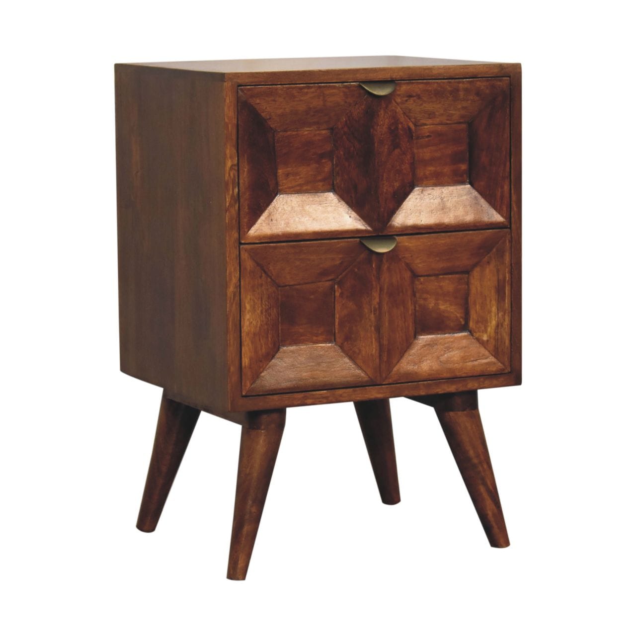Mid-Century Modern Quad Nightstand - Solid Mango Wood Bedside Table for Bedroom - product view 3 showing handcrafted...