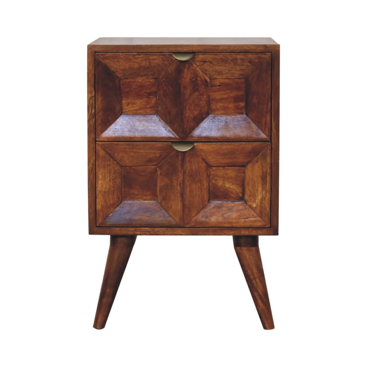 Mid-Century Modern Quad Nightstand - Solid Mango Wood Bedside Table for Bedroom - product view 2 showing handcrafted...