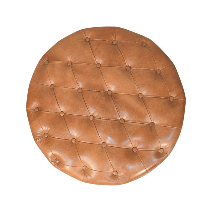 Sfera Coffee Table - Solid Mango Wood Center Table for Living Room with stylish round tufted leather design.