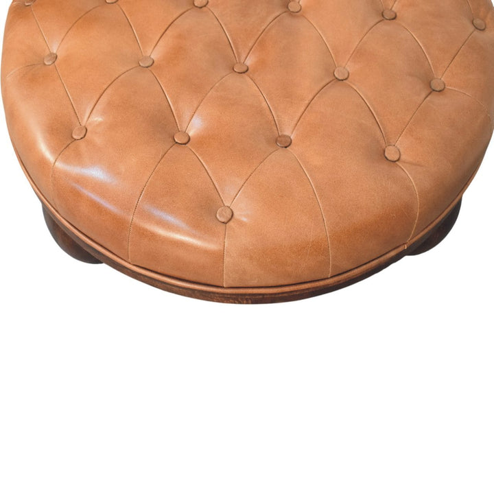 Sfera Coffee Table - Solid Mango Wood Center Table for Living Room with top tufted leather design.