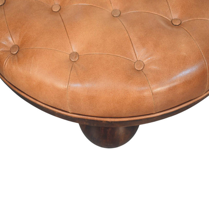 Sfera Coffee Table - Solid Mango Wood Center Table for Living Room surface view with tufted leather top.