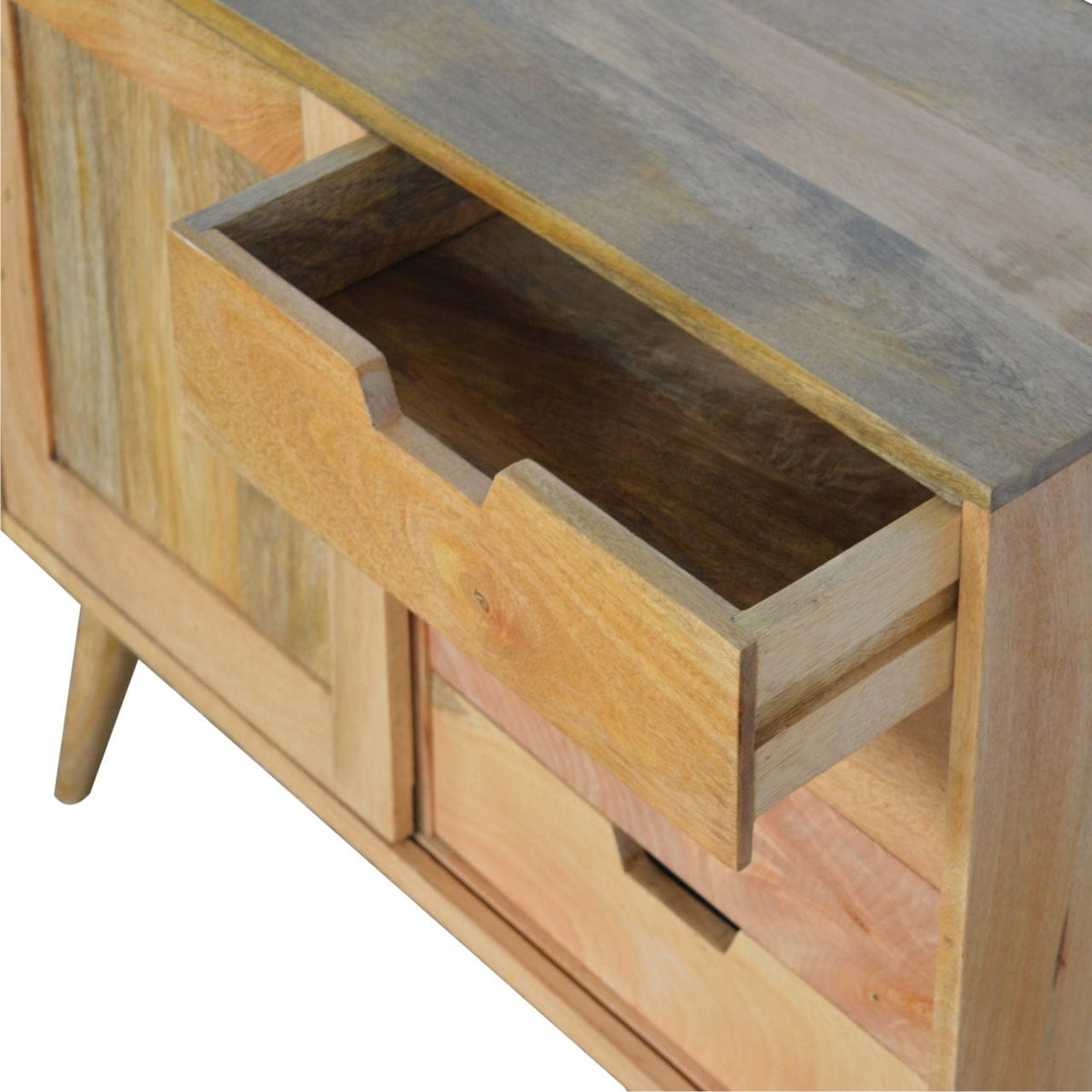 Mid-Century Modern Sliding Sideboard - Solid Mango Wood Buffet Cabinet for Dining Room - product view 5 showing...