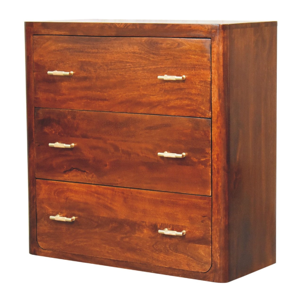 Mid-Century Modern Solid Wood Dresser - Solid Mango Wood Storage Chest for Bedroom - product view 3 showing handcrafted...