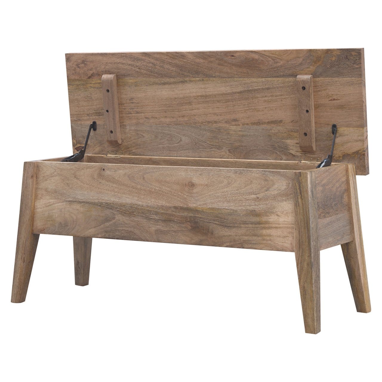 Solid Wood Lid Up Storage Bench - Solid Mango Wood Seating Furniture for Entryway - product view 5 showing handcrafted...