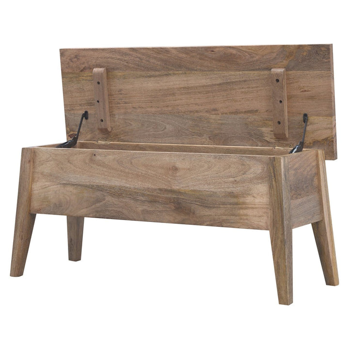 Solid Wood Lid Up Storage Bench - Solid Mango Wood Seating Furniture for Entryway - product view 5 showing handcrafted...