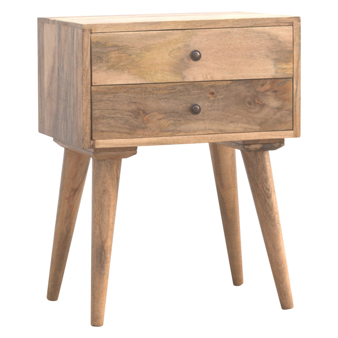 Solid Wood Nightstand - Solid Mango Wood Bedside Table for Bedroom - product view 4 showing handcrafted solid mango wood...