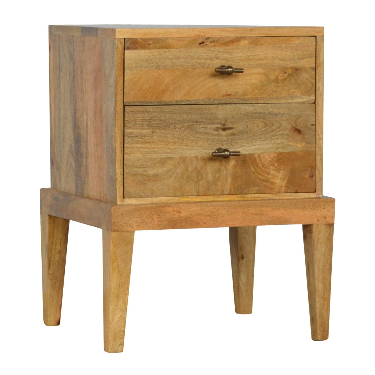 Mid-Century Modern Solid Wood Nightstand - Solid Mango Wood Bedside Table for Bedroom - main view showing handcrafted...