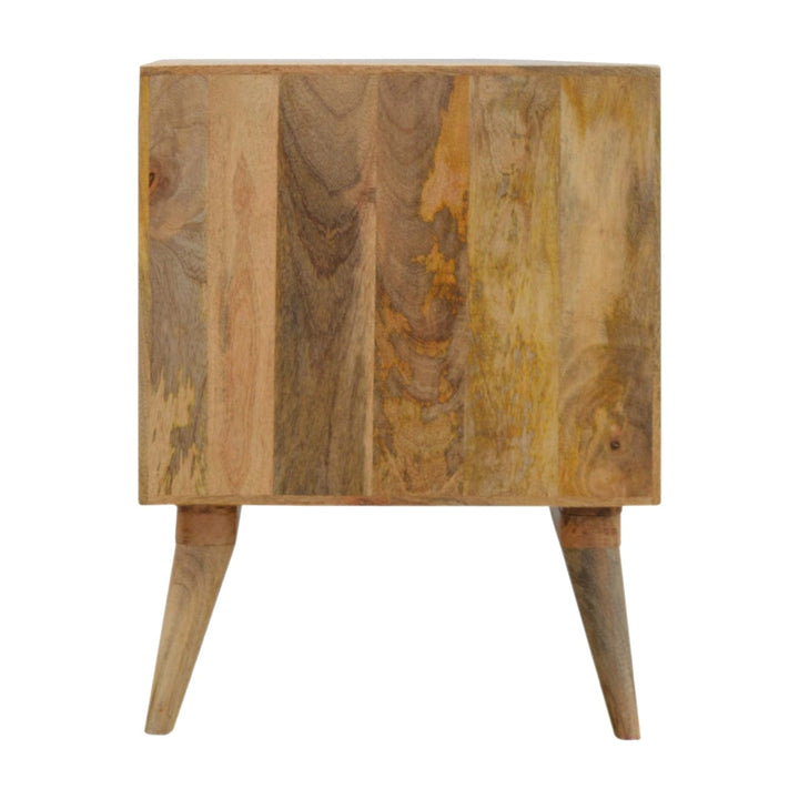 Mid-Century Modern Solid Woodapple Screen Print Nightstand - Solid Mango Wood Bedside Table for Bedroom - product view 7...
