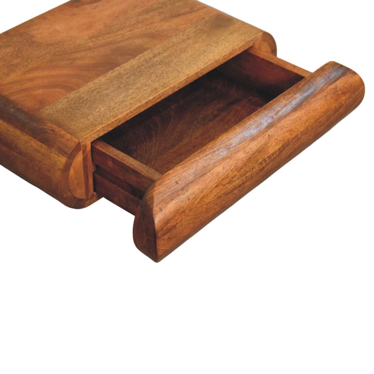 Rustic Solis Floating Nightstand - Solid Mango Wood Bedside Table for Bedroom - product view 7 showing handcrafted solid...