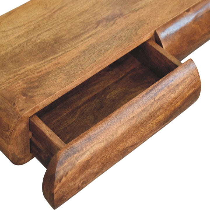 Rustic Solis Wall-Mounted TV Stand - Solid Mango Wood Entertainment Center for Living Room - product view 7 showing...