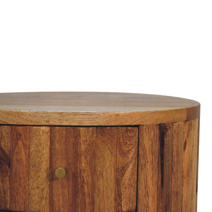 Mid-Century Modern Stripe Nightstand - Solid Mango Wood Bedside Table for Bedroom - product view 4 showing handcrafted...
