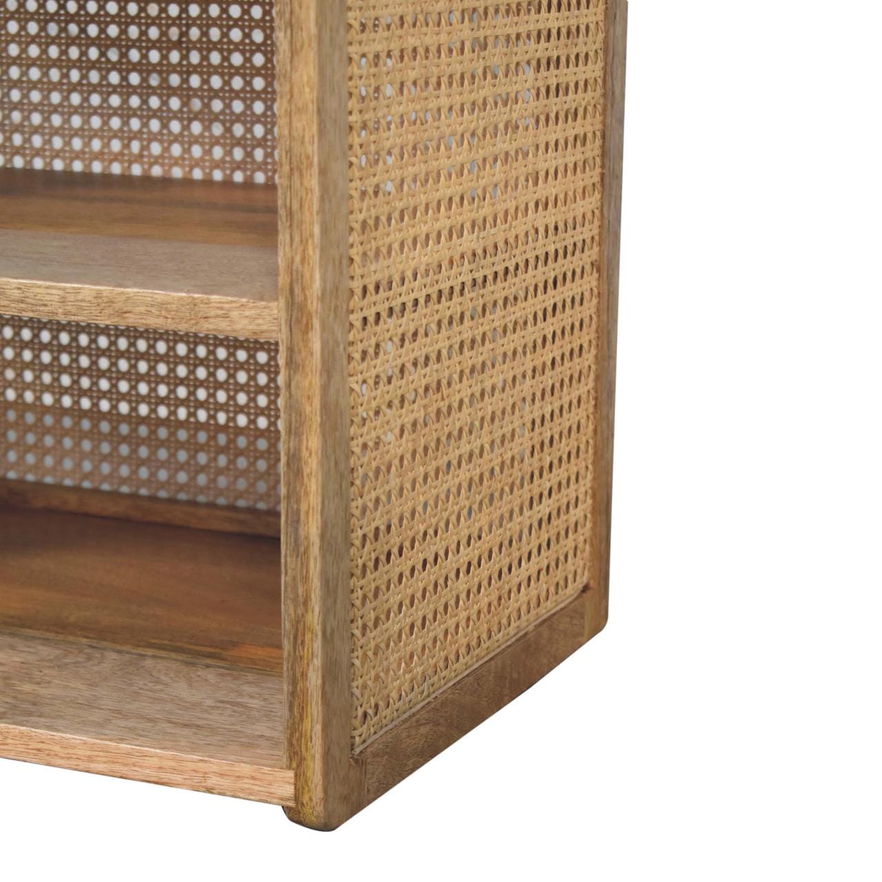 T-Bar Open Nightstand - Solid Mango Wood Bedside Table for Bedroom - product view 8 showing handcrafted solid mango wood...