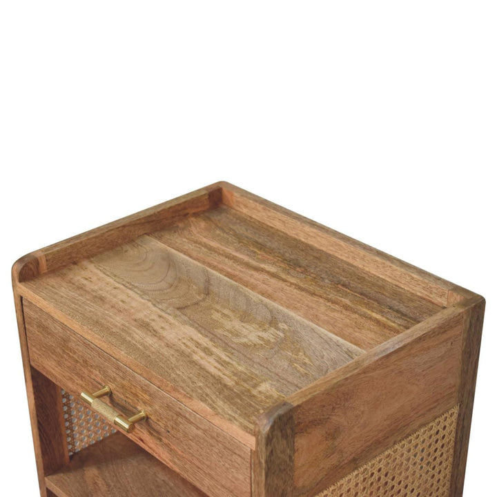 T-Bar Open Nightstand - Solid Mango Wood Bedside Table for Bedroom - product view 6 showing handcrafted solid mango wood...