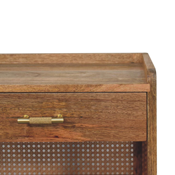 T-Bar Open Nightstand - Solid Mango Wood Bedside Table for Bedroom - product view 5 showing handcrafted solid mango wood...