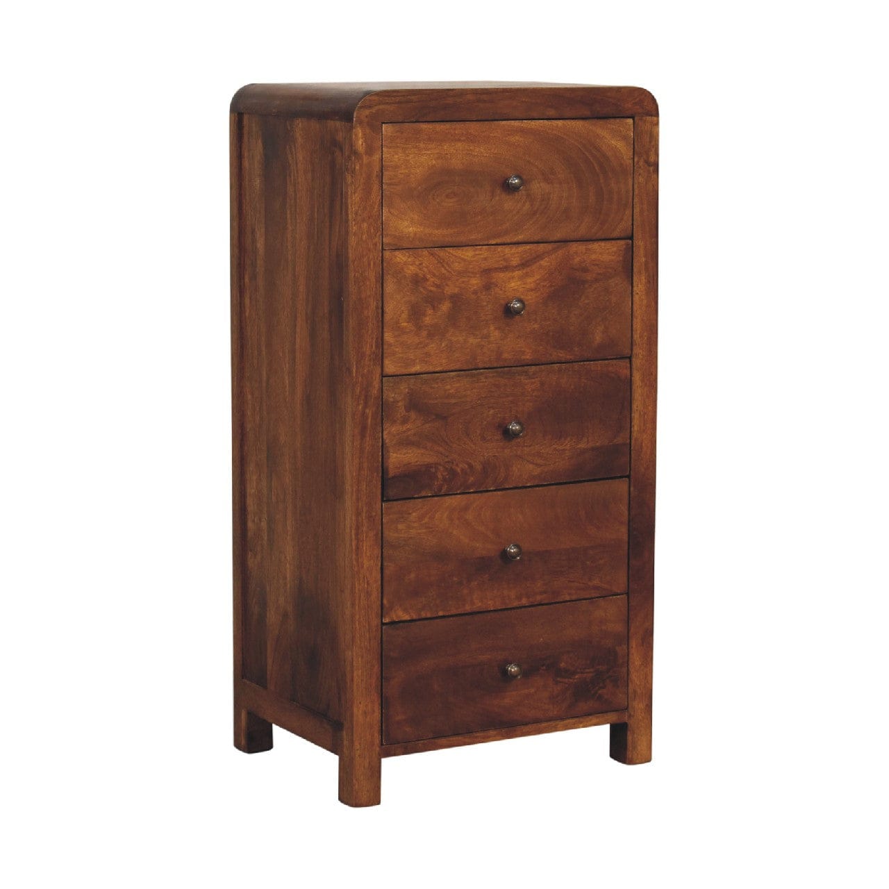 Mid-Century Modern Tallboy Dresser - Solid Mango Wood Storage Chest for Bedroom - product view 4 showing handcrafted...