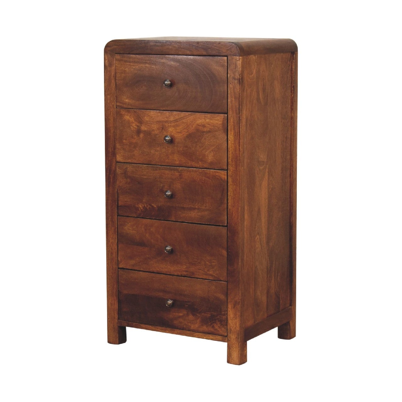 Mid-Century Modern Tallboy Dresser - Solid Mango Wood Storage Chest for Bedroom - product view 3 showing handcrafted...