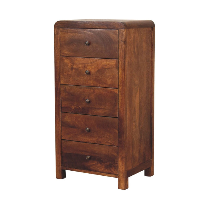 Mid-Century Modern Tallboy Dresser - Solid Mango Wood Storage Chest for Bedroom - product view 3 showing handcrafted...