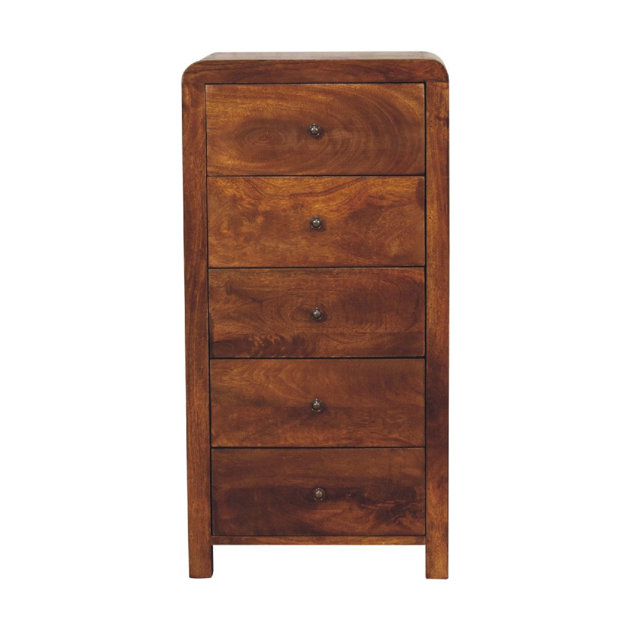Mid-Century Modern Tallboy Dresser - Solid Mango Wood Storage Chest for Bedroom - product view 2 showing handcrafted...