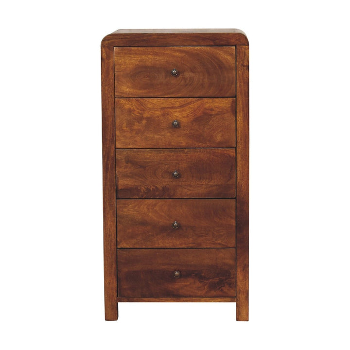 Mid-Century Modern Tallboy Dresser - Solid Mango Wood Storage Chest for Bedroom - product view 2 showing handcrafted...