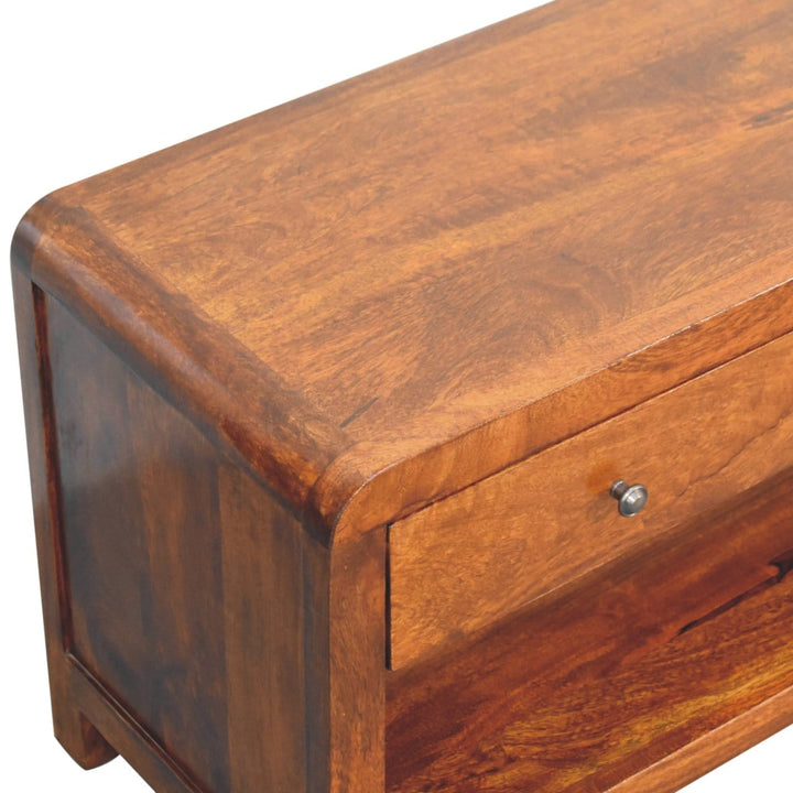 Mid-Century Modern TV Stand - Solid Mango Wood Entertainment Center for Living Room - product view 5 showing handcrafted...