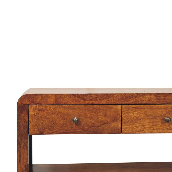 Mid-Century Modern TV Stand - Solid Mango Wood Entertainment Center for Living Room - product view 4 showing handcrafted...