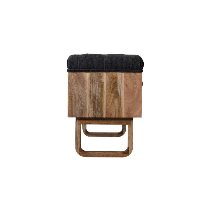 Mid-Century Modern 'U' Black Tweed Solid Woodapple Bench - Solid Mango Wood Seating Furniture for Entryway - product view...