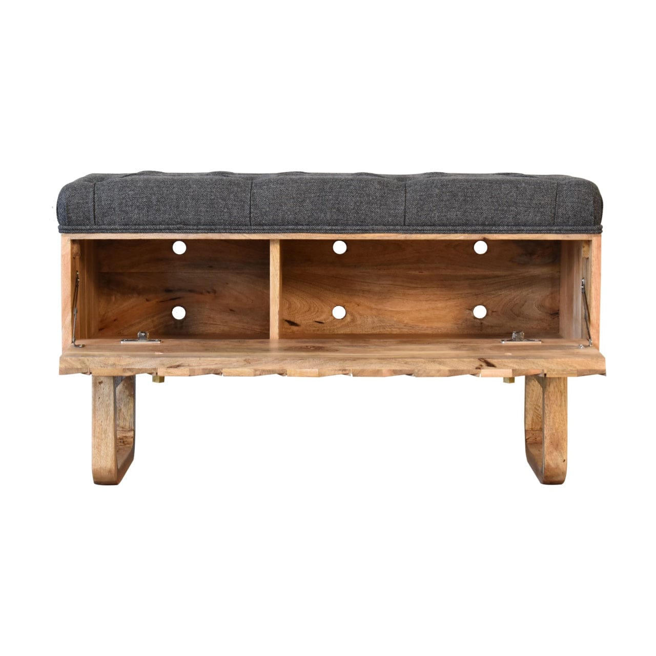 Mid-Century Modern 'U' Black Tweed Solid Woodapple Bench - Solid Mango Wood Seating Furniture for Entryway - product view...